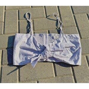 Jason WU crop Top Womens Lavender Purple Linen Tie Front Smocked Back NWOT LARGE